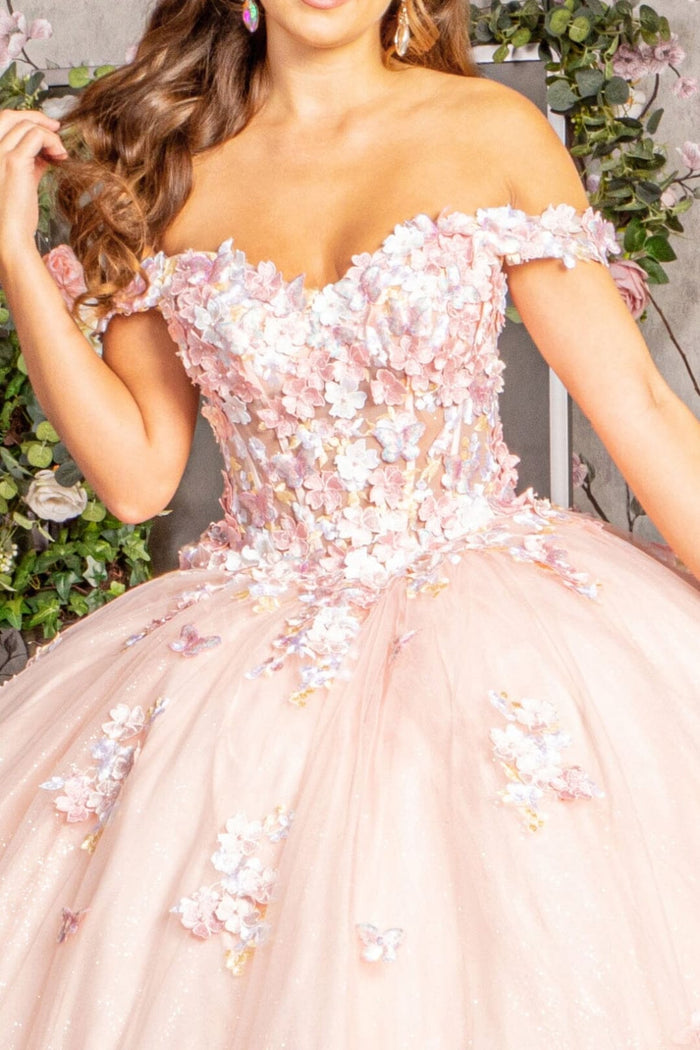 Off Shoulder Sheer Corset Ball Gown by Elizabeth K GL3182