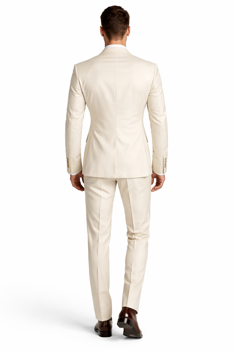 Off White - Ivory - Cream Color White Double Breasted Stylish Peaked Lapel Men Suits