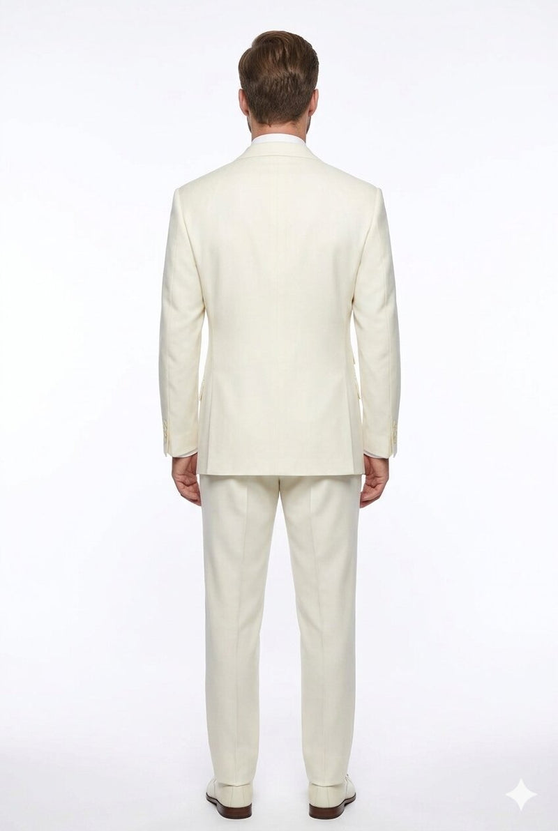 Tiglio Italian Suit - Real Wool Fabric Super 150's EST Off-White, Wide Leg Suit & Vest in Color Off-White