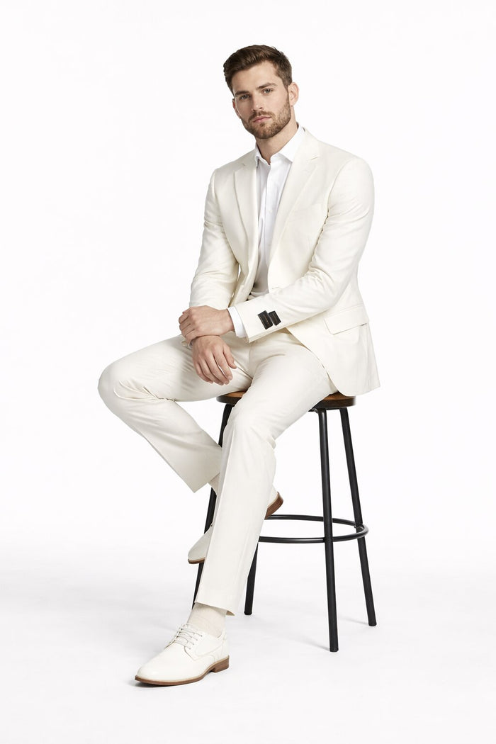 Tiglio Italian Suit - Real Wool Fabric Super 150's Novello Off-White, Modern Fit Suit in Color Off-White