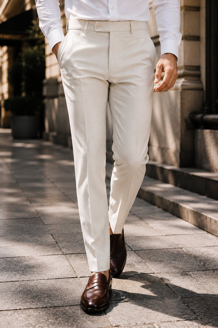 Offwhite Flat Front Wool Dress Pant 2560 by Tiglio Luxe