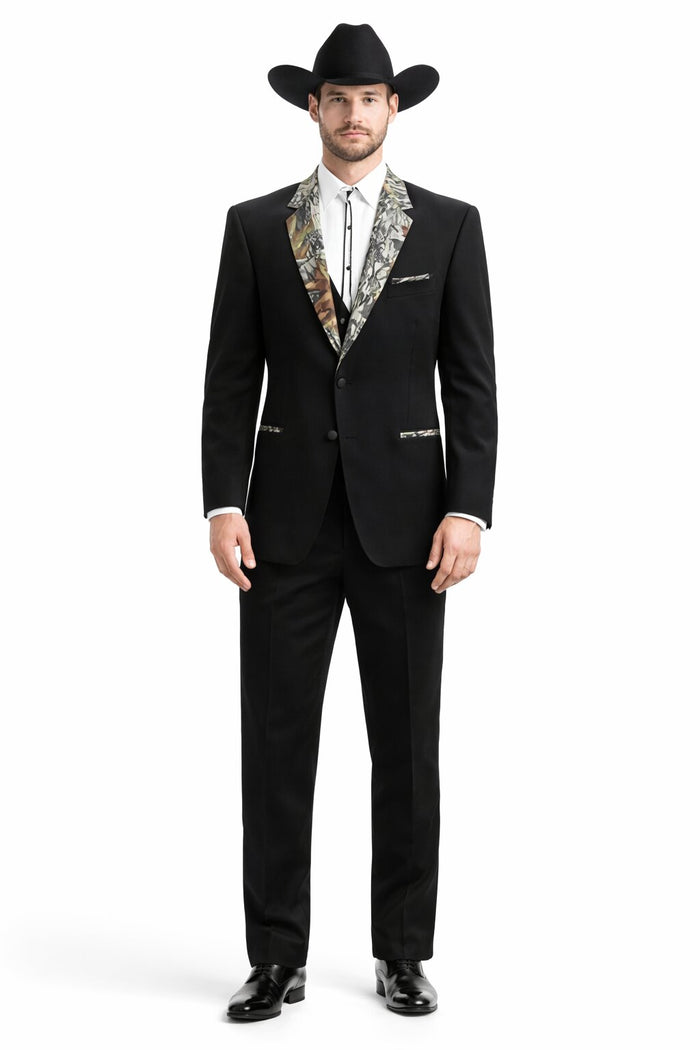 Army Green Tuxedo - Camouflage Patterned - Two Toned Vested Olive Camo 2 Button Single Breasted Tuxedo