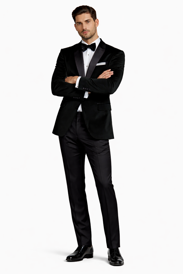 Black Velvet Fabric Suit With Velvet Tuxedos Fabric