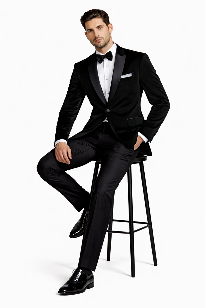 Black Velvet Fabric Suit With Velvet Tuxedos Fabric