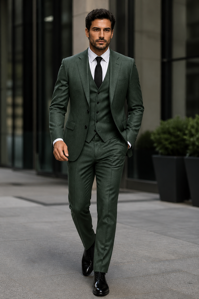 Olive Peaky Green 3 Piece Tweed Men's Suit