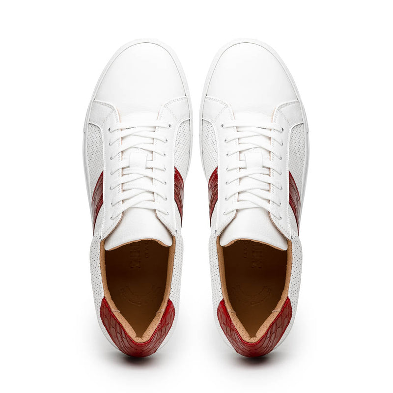 Zelli Olympias Calfskin and Crocodile Sneakers in White and Red