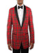 Big and Tall Plait Sport Coat - Windowpane Checkered Scottish English Pattern Party Blazer in Color Red Tartan