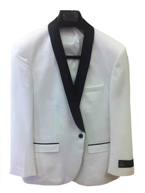 Mens White Dinner Jacket One Button Slim Fit tux coats White with Dark color black Collared Tuxedo / Graduation Homecoming Outfits dinner Jacket Shawl collar Best Cheap Blazer ~ Suit Jacket For Men Affordable Sport Coats Sale