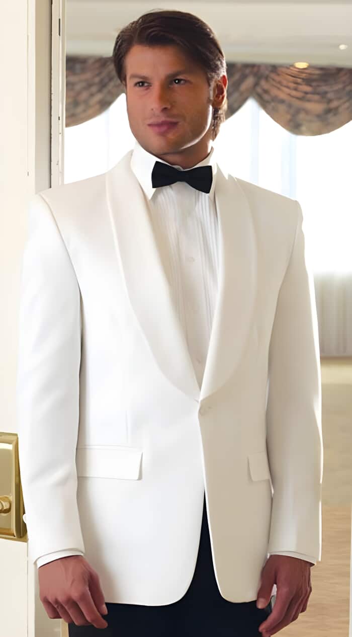 Men’s White Dinner Jacket with Shawl Lapel, Affordable Formal Tuxedo Blazer for Wedding and Prom