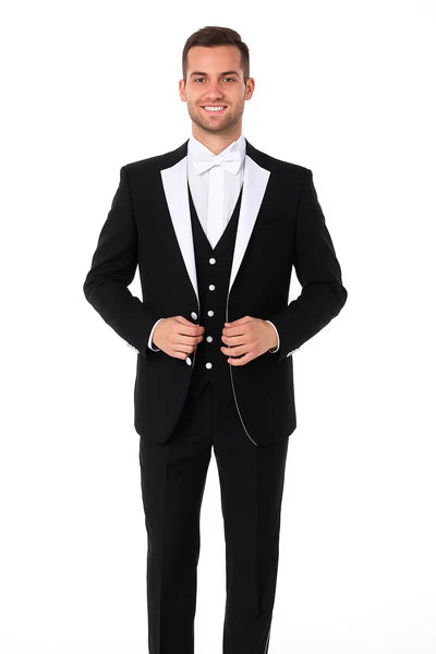 Menâ€™s Black and White Tuxedo Shorts Suit â€“ Modern Formal Tuxedo with Short Pants for Wedding, Party and Special Events