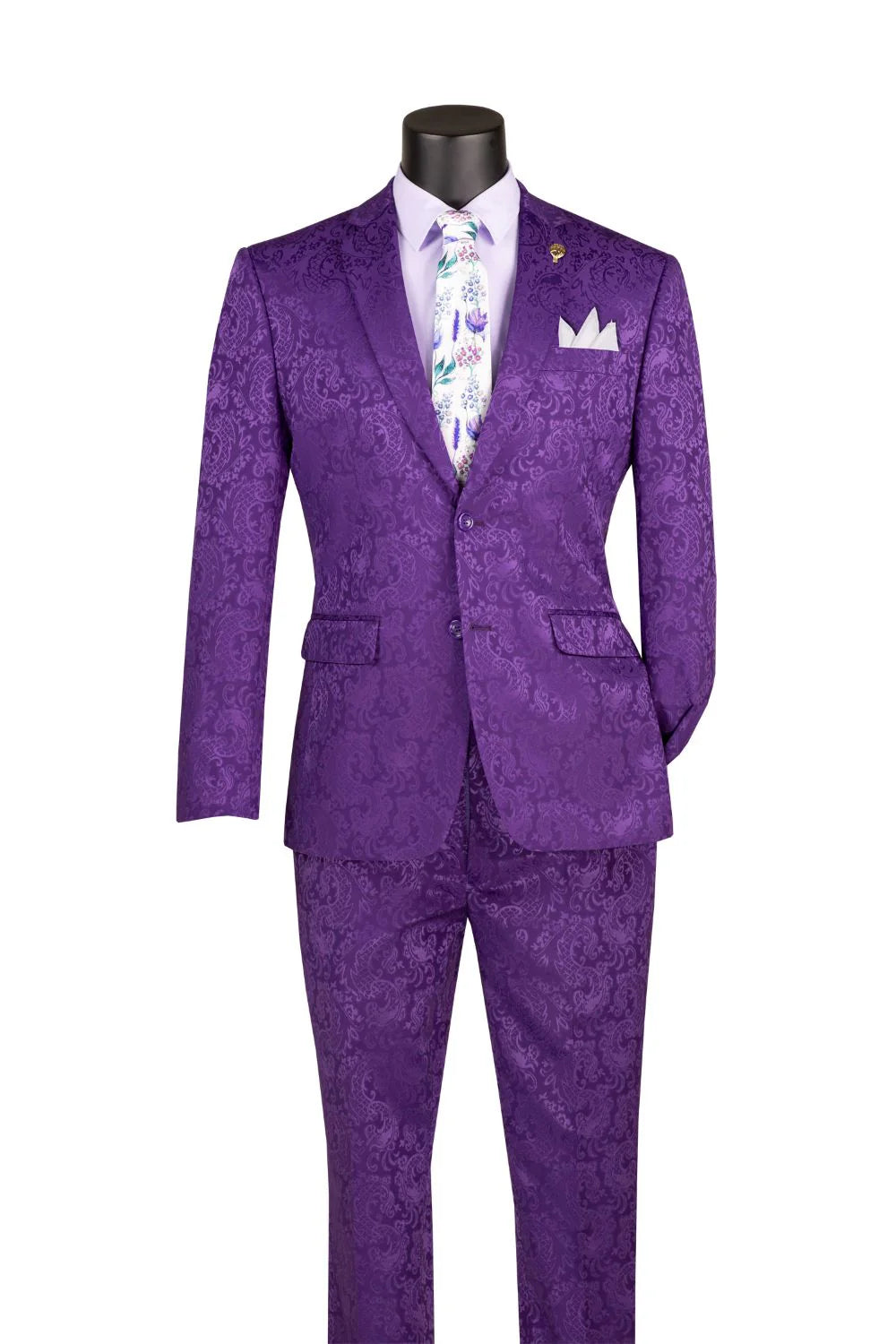 Men’s Purple Paisley 2-Piece Suit – 1970s Disco, Retro Rockabilly, Prom and Party Suit