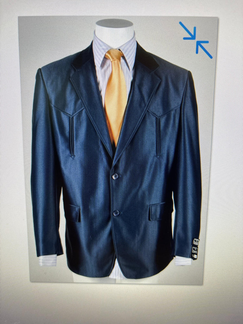 Men’s Sapphire Indigo Western Cowboy Blazer – Classic Western Style Jacket, Country Casual Dress Blazer in Navy Blue with sheen