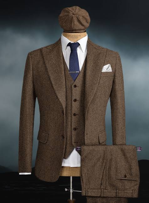 Peaky Blinder Men’s Brown Tweed 3-Piece Suit – Vintage Wedding, Business and Formal Suit with Matching Vest and Pants