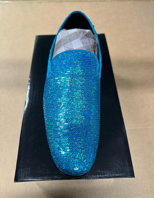 Men's Turquoise Blue Sequin Glitter Loafers Sparkling Slip-On Party Dress Shoes for Prom, Weddings, and Nightlife | Alberto Nardoni Men's Turquoise Blue Sequin Glitter Loafers Sparkling Slip-On Party Dress Shoes for Prom, Weddings, and Nightlife | Alberto Nardoni