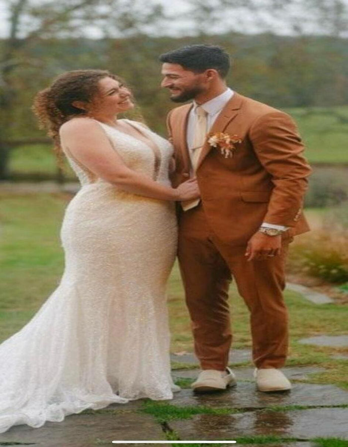 Mens Rust Brown Wedding Suit - Modern Slim Fit Groom Suit for Fall Outdoor Ceremonies