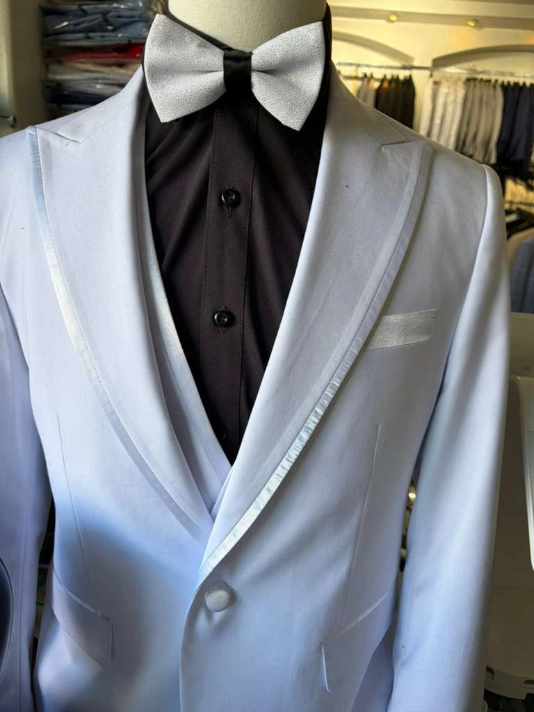 Men’s White Western Cowboy 3 Piece Tuxedo Suit, Formal Wedding Prom Groom Suit Set