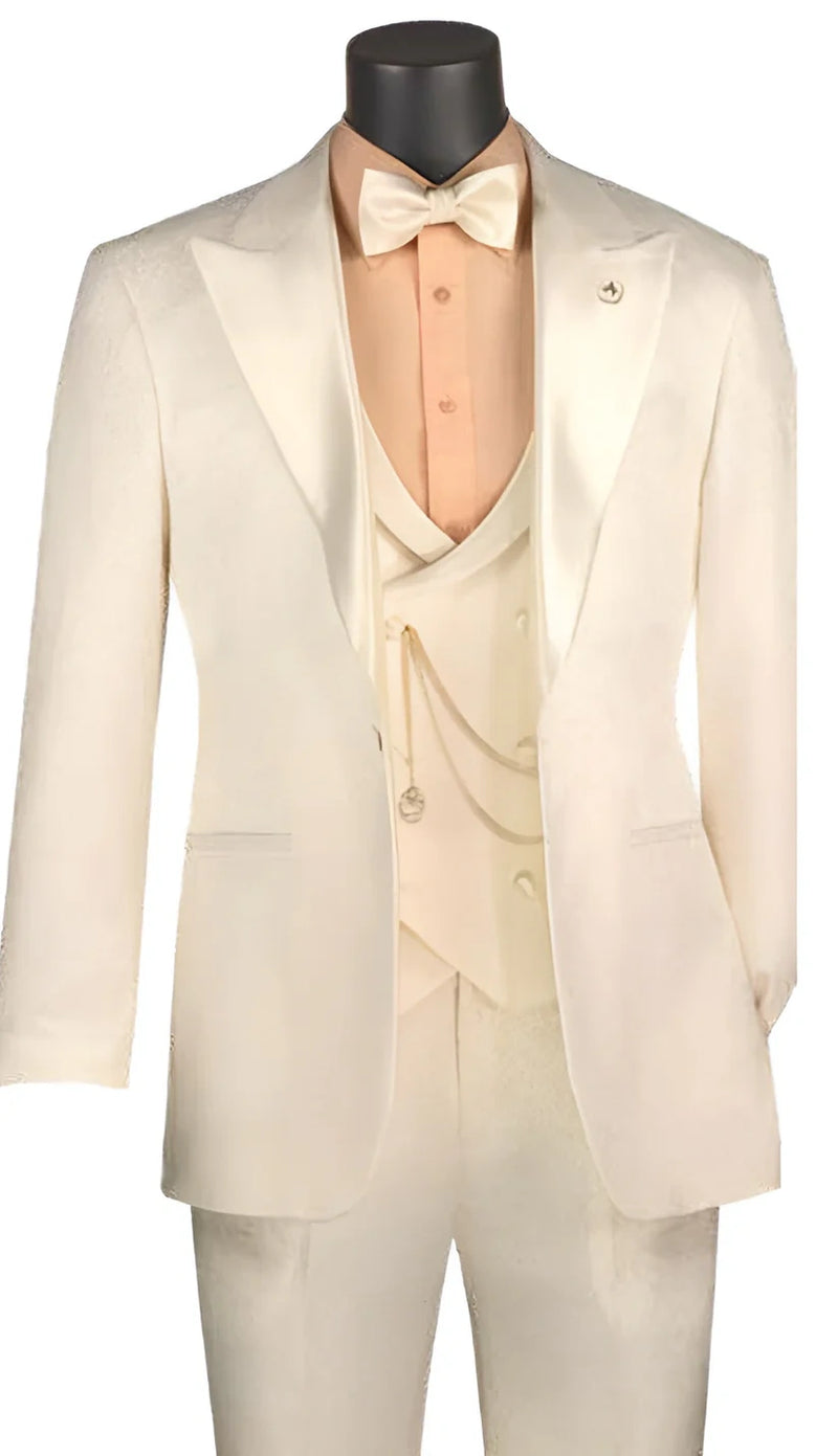 Vinci Men’s Ivory Three Piece Suit – Ivory 3PC Formal Wedding Suit for Groom, Prom and Black Tie Events