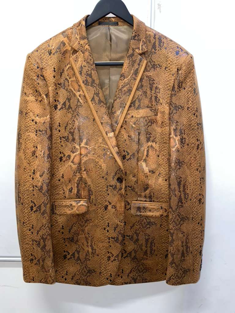 Men’s Brown Snakeskin Pattern Blazer – Stylish Exotic Print Formal Blazer Jacket for Party, Exotic Crocodile Alligator Print
