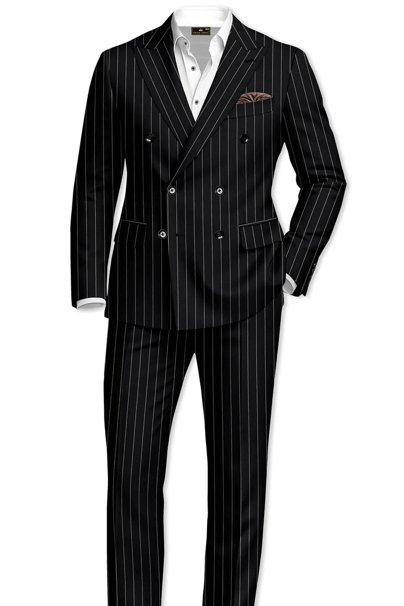 Men's Black Pinstripe Tuxedo Suit – Classic  & 1920s Gangster Formal Wear Vintage 1940s 1930s Look