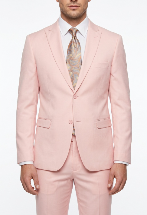 Men’s Light Pink 2 Piece Suit, Formal Dress Suit for Weddings, Prom, Parties, Summer Events Slim Fitted By Vitali