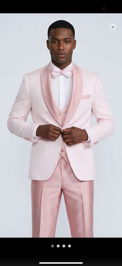 Men's Light Pink 3 Piece Tuxedo Suit Set | Shawl Lapel Formal Wedding Prom Dinner Suit in Rose Gold Color | Alberto Nardoni Men's Light Pink 3 Piece Tuxedo Suit Set | Shawl Lapel Formal Wedding Prom Dinner Suit in Rose Gold Color | Alberto Nardoni