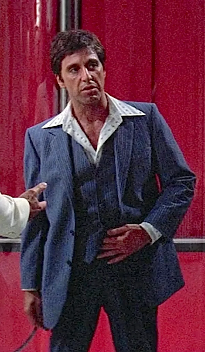 Tony Montana’s Blue Pinstripe 3 Piece Suit – Men’s Vintage Blue Striped Suit for Wedding, Prom and Classic Formal Wear
