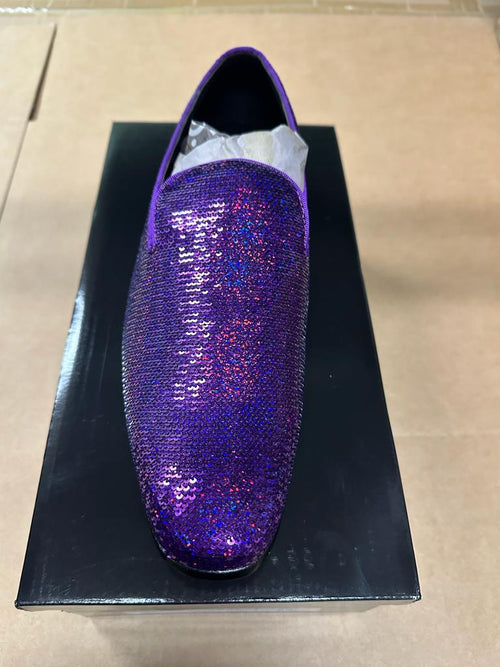 Mens Purple Sequin Dress Shoes Slip on  – Luxury Slip On Formal Loafers Wedding Prom Party Designer Footwear