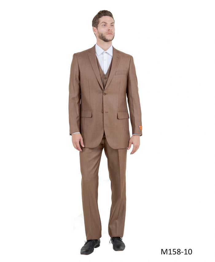 Men’s Light Brown Western 3 Piece Suit – Classic Country Style Blazer Vest Pants Set, Formal Cowboy Suit Toast