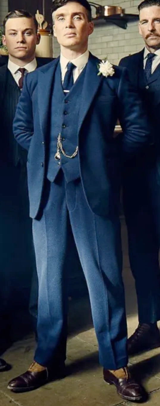Men’s Blue 3 Piece Suit, Thomas Shelby Inspired Vintage Formal Suit Herringbone Tweed 1920s fabric