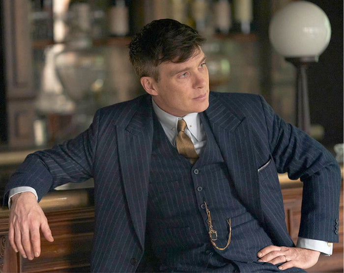 Men’s Navy Blue Pinstripe 3 Piece Suit, Thomas Shelby Inspired Vintage Formal Suit for Weddings, Parties, Prom, and Special Events