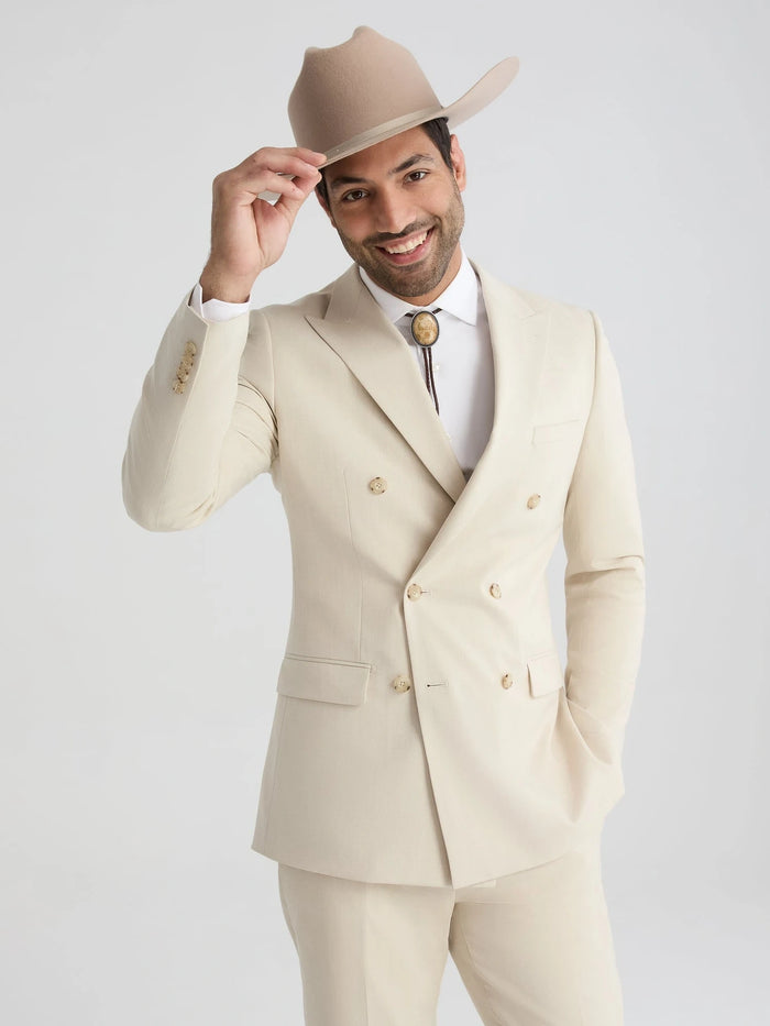 Men’s Tan Linen Cowboy Suit, Double Breasted Western Wedding Formal Western Suit Country style in Beige Tan Color