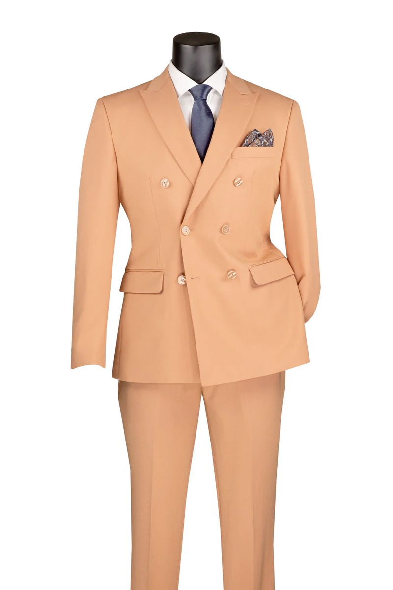Men’s Peach Double Breasted Suit – Wedding & Prom Formal Suit Set, Classic Blazer and Pants Slim Fitted