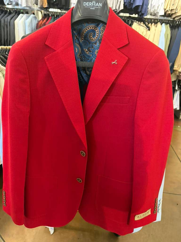 Men’s Red Linen Blazer, Lightweight Business Casual Wedding Sport Coat Jacket