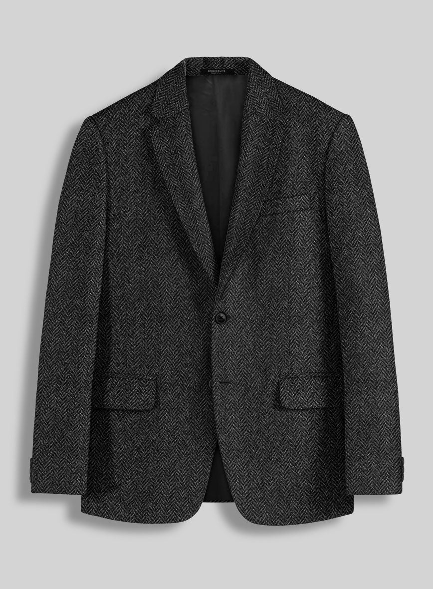 Men’s Charcoal Herringbone Tweed Sport Coat – Classic Textured Wool-Style Blazer