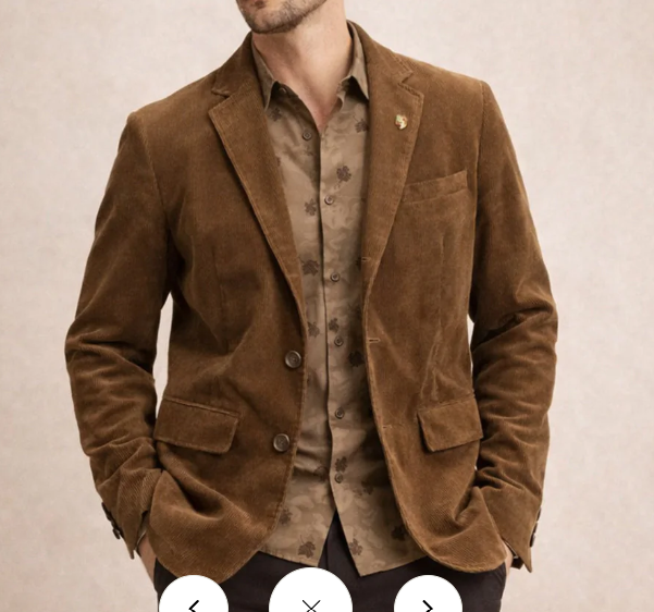 Men’s Brown Corduroy Country Blazer – Two-Button Western Sport Coat for Casual