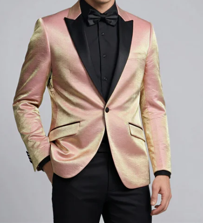 Men’s Rose Gold Tuxedo Jacket – Black Peak Lapel Wedding, Prom and Formal Dinner Blazer