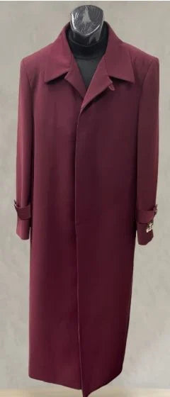 Alberto Nardoni men's burgundy overcoat. Full-length, straight silhouette with collar and cuffs. Smooth fabric, deep burgundy color. Classic and refined style.
