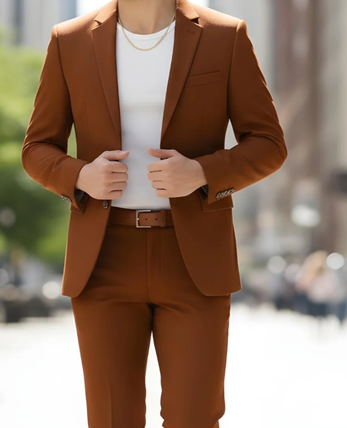 Men’s Burnt Orange Modern Fit Suit – Slim Fit Wedding, Prom and Formal 2-Piece Suit Copper Brick Color