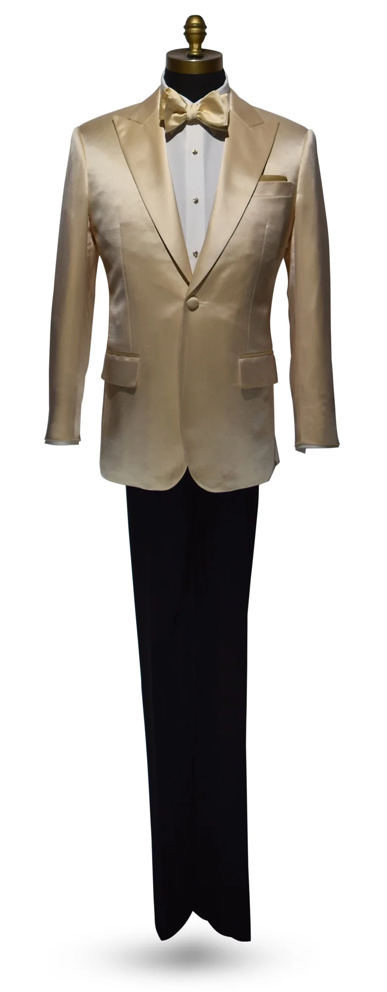 Men’s Champagne Tuxedo Dinner Jacket – Satin Finish Formal Wedding Prom Blazer and Bowtie included