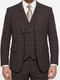 Men’s Vitali 3PC Suit – Choclate Brown and blue Plaid Check 3-Piece Suit with Double-Breasted Vest Modern Fit Side Vented
