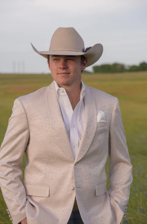 Menâ€™s Tan Khaki Beige Cream Champaign Paisley Western Blazer Jacket, Embossed Dress Sport Coat for Wedding Party Rodeo Style