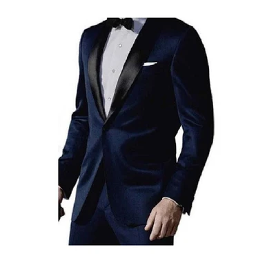 Men’s James Bond Inspired Navy Blue Tuxedo – Black Shawl Lapel Wedding & Prom Suit