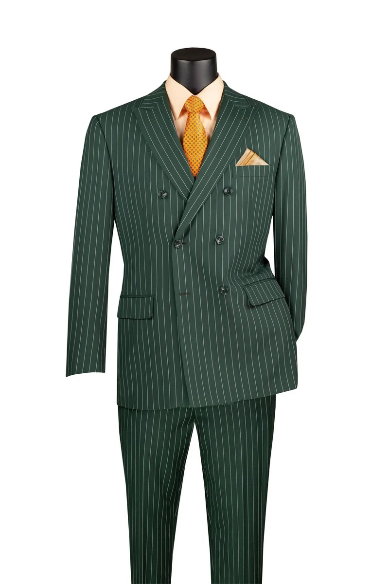 Men’s Hunter Green Pinstripe Double Breasted Suit – Vintage 1920s Great Gatsby Gangster Style