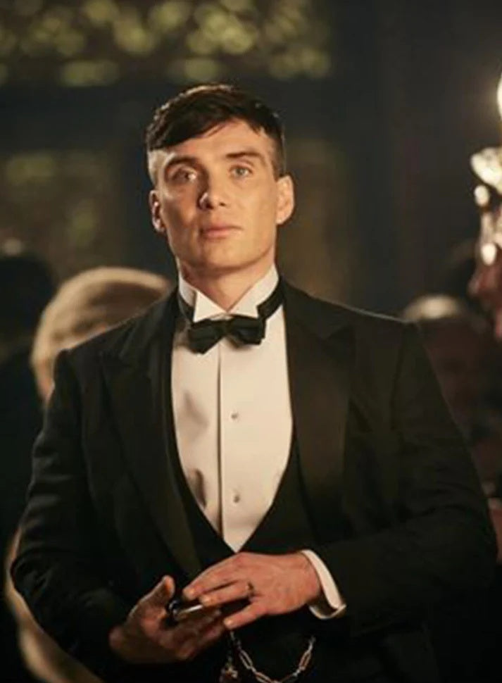 Mens Black Peaky Blinders Style Three-Piece Tuxedo Suit – Classic Formal Suit with Blazer and Waistcoat Peak Lapel 1920s Style