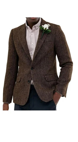 Mens Brown Western Tweed Herringbone Blazer Jacket Classic Cowboy Style Sport Coat for Wedding Party