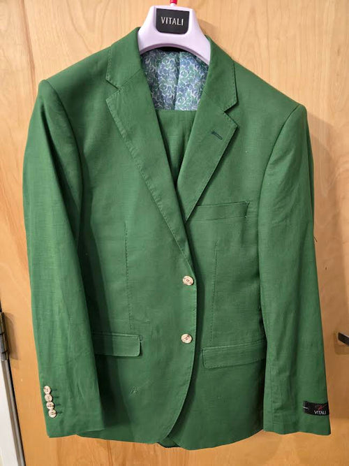 Men’s Emerald Green Linen Suit Set – Lightweight Summer Blazer and Pants, Casual Formal Summer Suit, Breathable Wedding Party Outfit