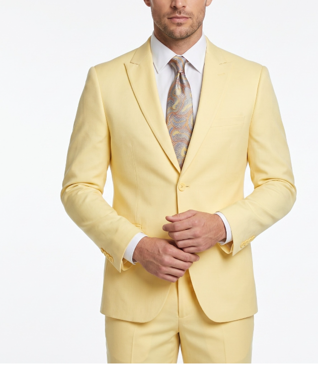 Men’s Pale Yellow 2 Piece Suit, Formal Dress Suit for Weddings, Prom, Parties, Summer Events, and Special Occasions By Vitali