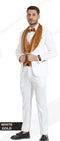 Men's White & Gold Tuxedo – Velvet Shawl Lapel 3 Piece Wedding & Prom Suit