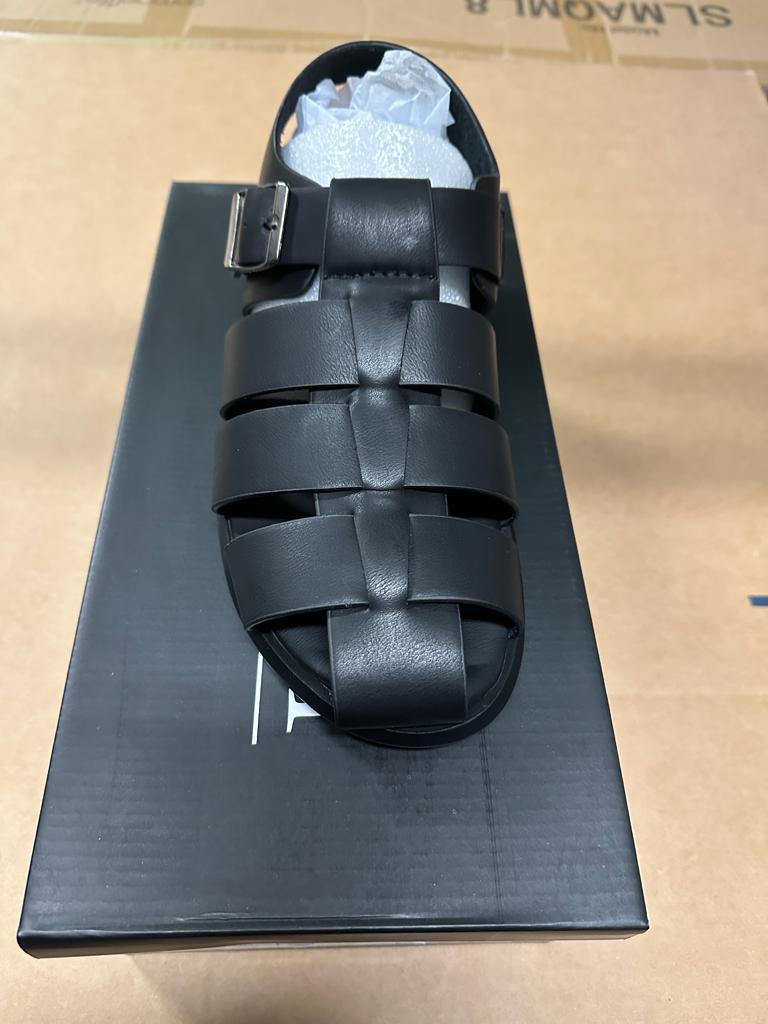 Mens Black Leather Sandals – Buckle Strap Casual Summer Shoes Breathable Open Toe Comfort Footwear