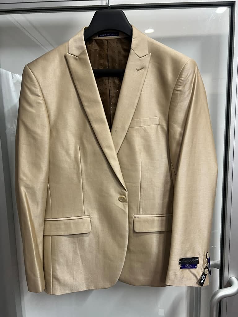 Men’s Champagne Gold Western Blazer, Formal Cowboy Wedding Ranch Sport Coat Jacket tan beige color sheen sharkskin fabric